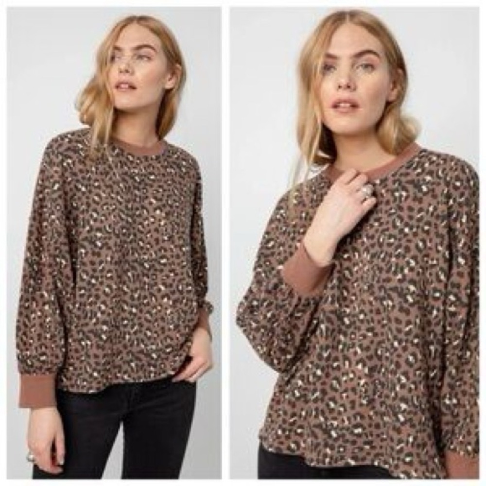 Rails Reeves Sweater‎ Mountain Leopard Print Top Sweatshirt Size L Relaxed Fit